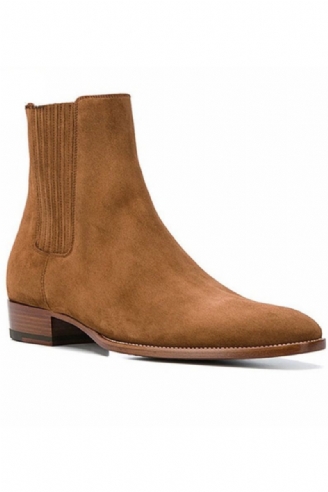 Håndlaget Kile Spisstå Business High End Casual Chelsea Boots Semsket Skinn Brunt Man Designer