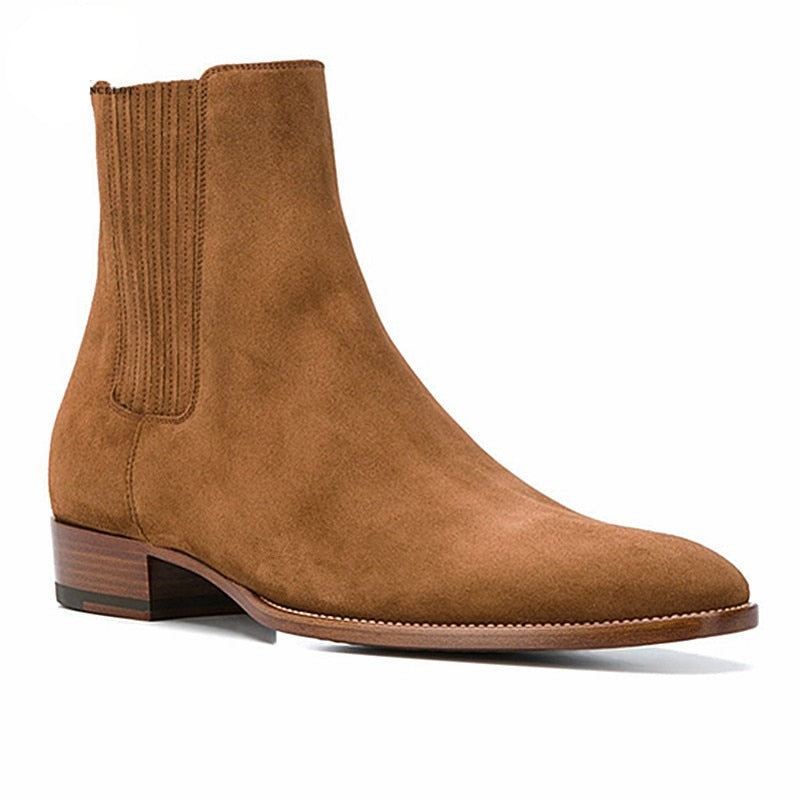 Håndlaget Kile Spisstå Business High End Casual Chelsea Boots Semsket Skinn Brunt Man Designer - Brun