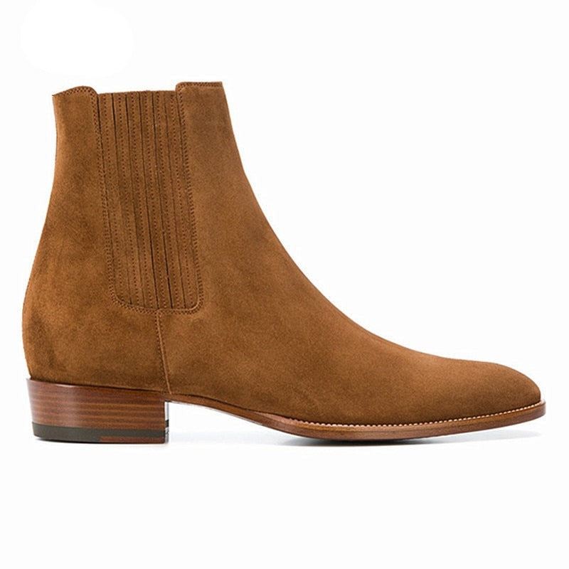 Håndlaget Kile Spisstå Business High End Casual Chelsea Boots Semsket Skinn Brunt Man Designer - Brun