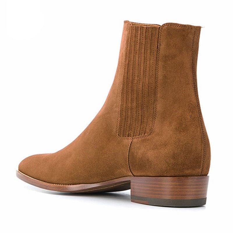 Håndlaget Kile Spisstå Business High End Casual Chelsea Boots Semsket Skinn Brunt Man Designer - Brun