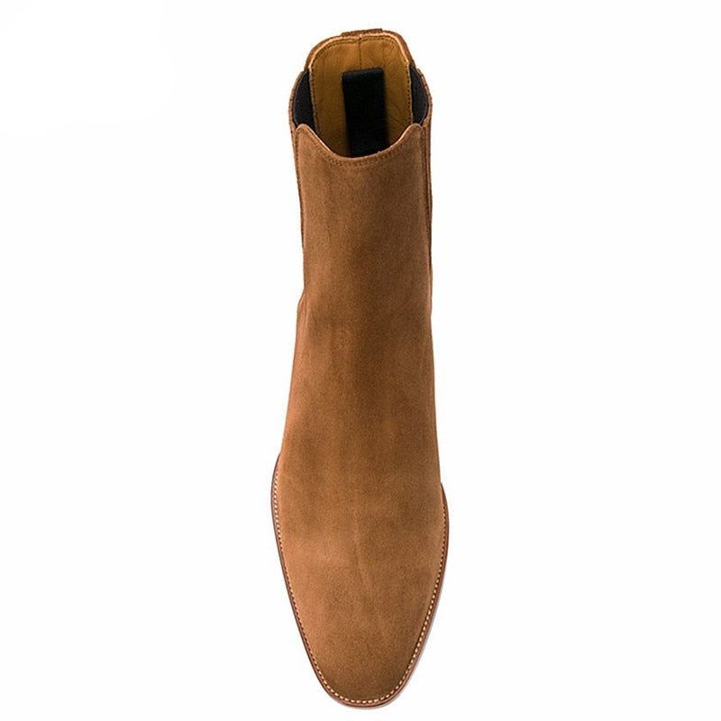 Håndlaget Kile Spisstå Business High End Casual Chelsea Boots Semsket Skinn Brunt Man Designer - Brun