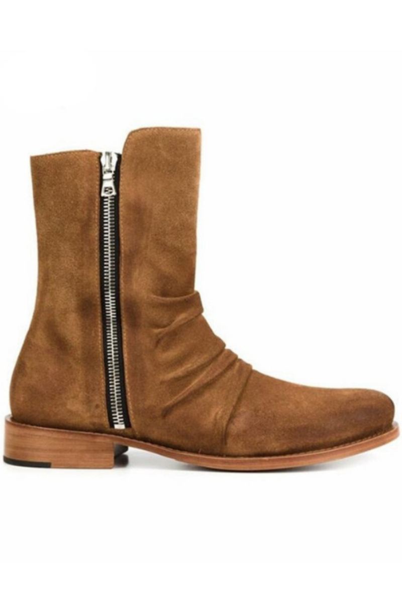 High End Håndlaget Tilpasset Top Luksus Demin Boots Menn Ekte Skinn Personlig Semsket Folds Chelsea