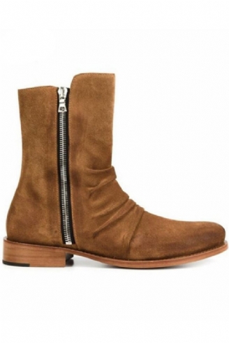 High End Håndlaget Tilpasset Top Luksus Demin Boots Menn Ekte Skinn Personlig Semsket Folds Chelsea