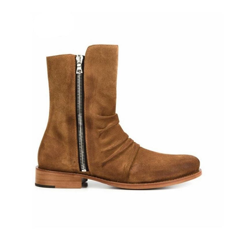 High End Håndlaget Tilpasset Top Luksus Demin Boots Menn Ekte Skinn Personlig Semsket Folds Chelsea - Gul