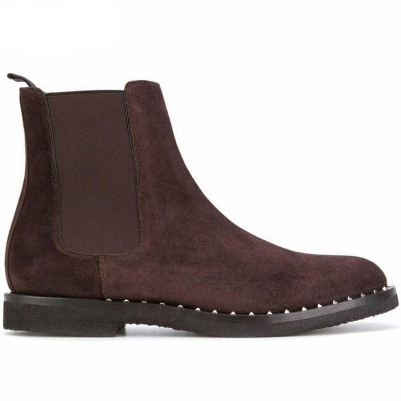 High Top Street Menn Vintage Nagler Håndlagde Suede Boots Nye Slim Fit Personlig West - Svart