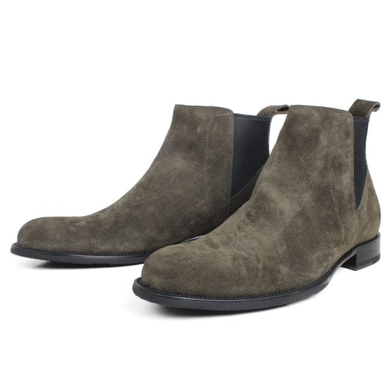 Høst Chelsea Boots For Menn Grønne Ekte Håndlagde Skreddersydde Ankel Slip-on Lær Sko - Grønn