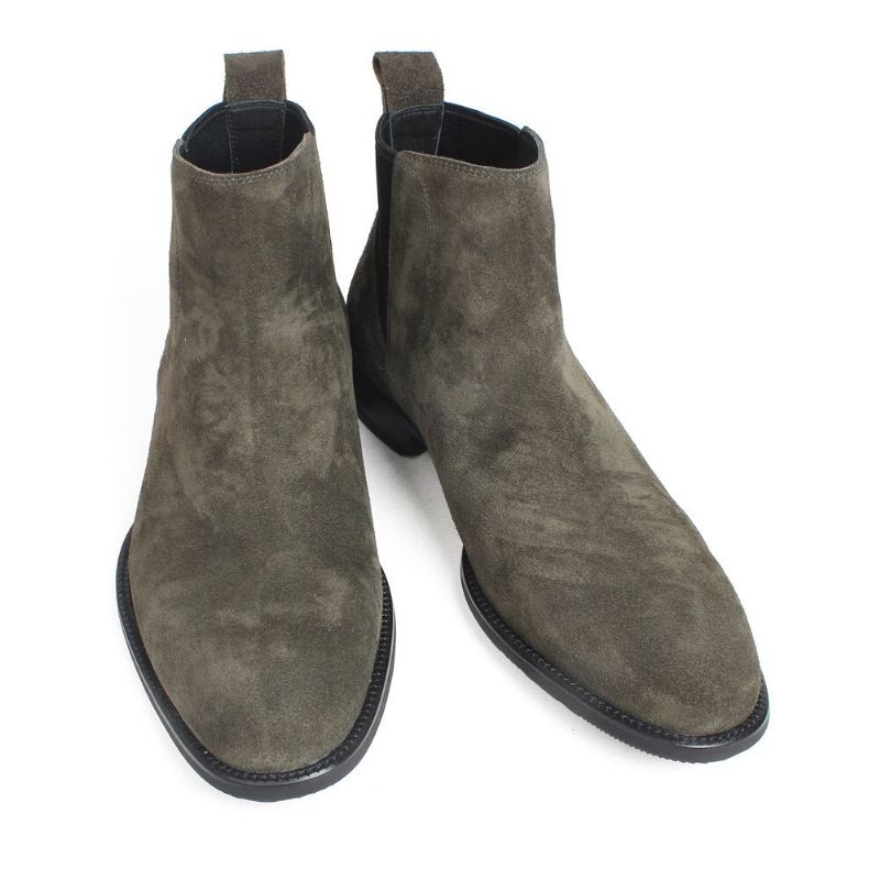 Høst Chelsea Boots For Menn Grønne Ekte Håndlagde Skreddersydde Ankel Slip-on Lær Sko - Grønn