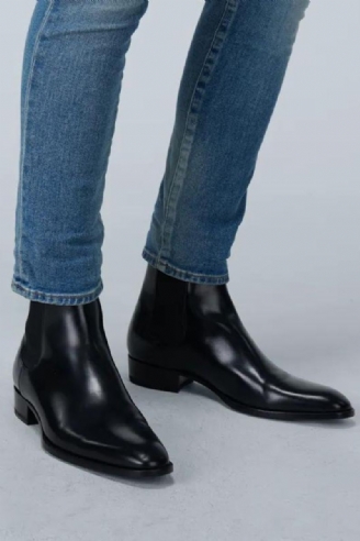 Menn Chelsea Boots Håndlagde Svarte Business Casual Classic Mid-hel