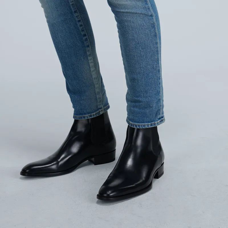 Menn Chelsea Boots Håndlagde Svarte Business Casual Classic Mid-hel - Svart