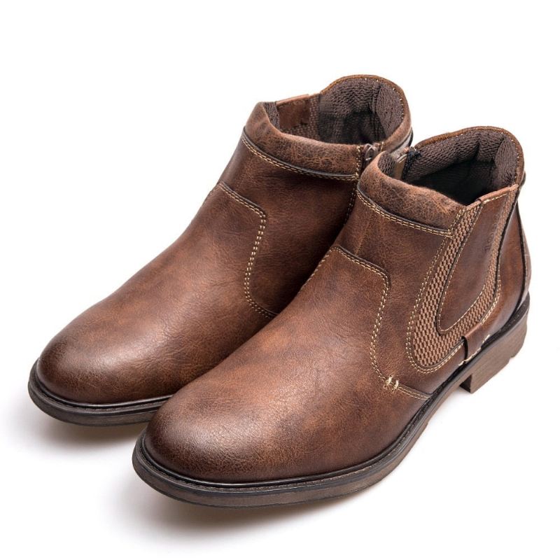 Menn Støvler Skinn Høst Vinter Vintage Style Ankel Kort Chelsea Boot Mann Fottøy - Svart