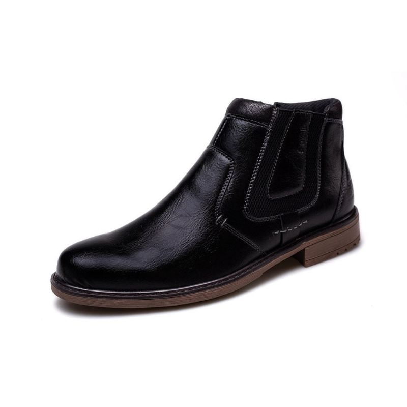 Menn Støvler Skinn Høst Vinter Vintage Style Ankel Kort Chelsea Boot Mann Fottøy - Svart