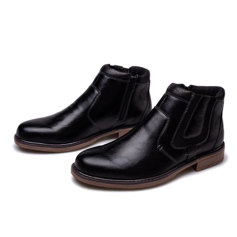 Menn Støvler Skinn Høst Vinter Vintage Style Ankel Kort Chelsea Boot Mann Fottøy - Svart