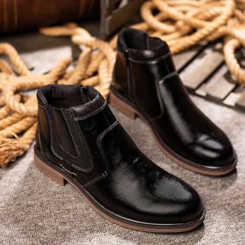 Menn Støvler Skinn Høst Vinter Vintage Style Ankel Kort Chelsea Boot Mann Fottøy - Svart