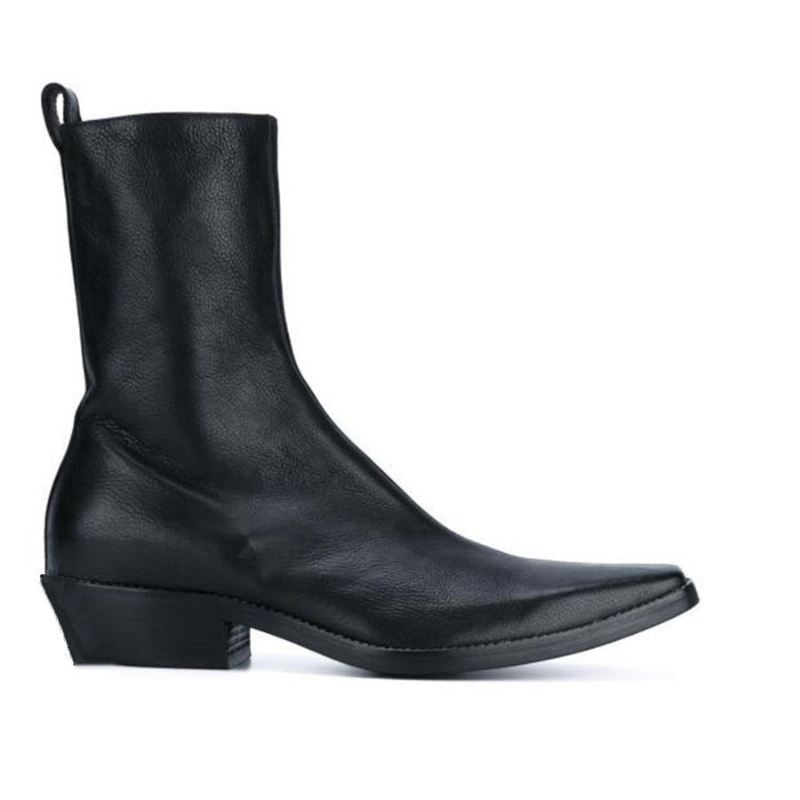 Rock Spisse Tå Botines Hombre Knight Wedge Personliggjøre Motor High Boot Håndlagde Botas - Svart