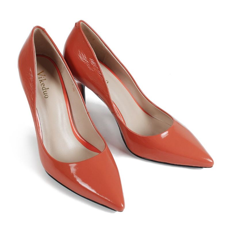 Håndlagde Ekte Skinnsko Original Party Bryllupssko Dame Høye Hæler Pumps - 9 Cm - Oransje