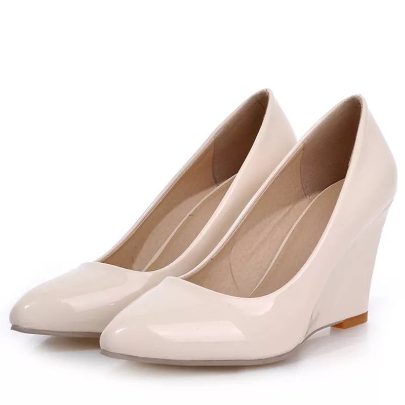 Kilehæler Pumps Sko Kvinne Vår Uformelle Svart Kile Bryllupskontor Festsko Dame Elegant Spisse - Beige