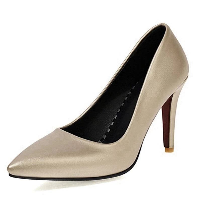 Kjole Sko Lady Pointe Toe Thin Heel Pumps Skinn Kontor Sølv Gull Bryllup - Gull