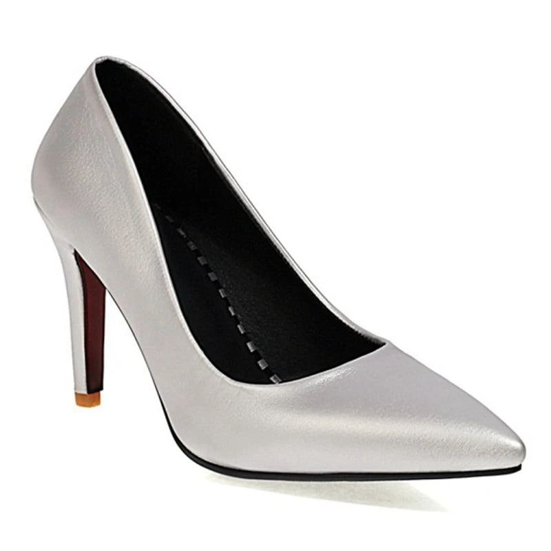 Kjole Sko Lady Pointe Toe Thin Heel Pumps Skinn Kontor Sølv Gull Bryllup - Gull