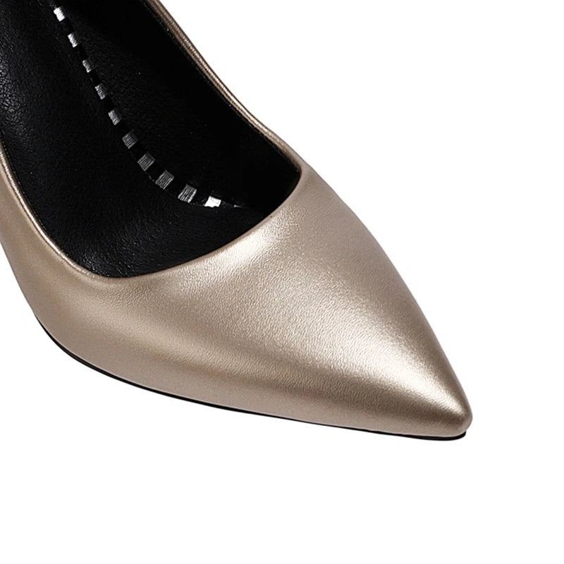 Kjole Sko Lady Pointe Toe Thin Heel Pumps Skinn Kontor Sølv Gull Bryllup - Gull