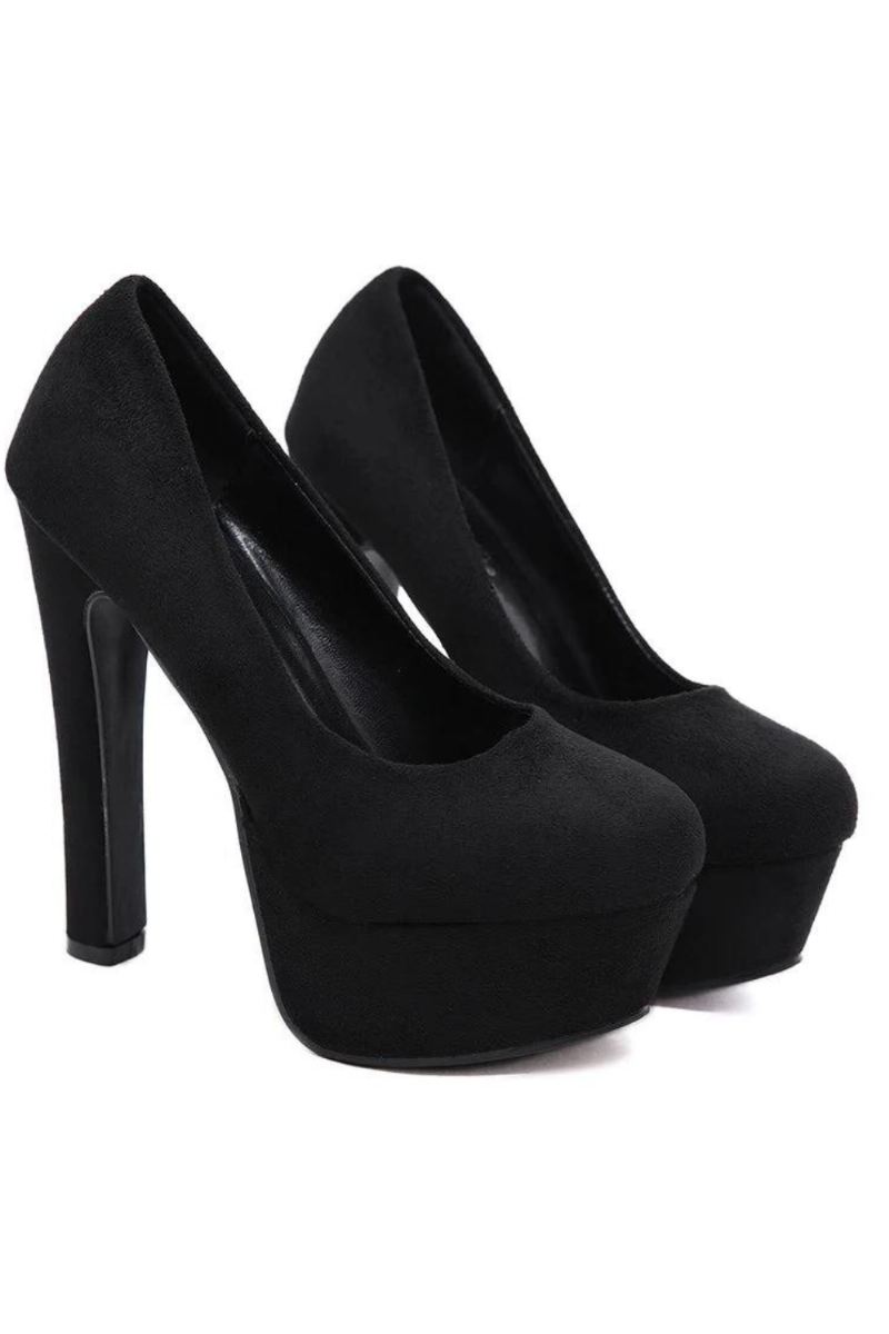 Kvinner Hæler Med Plattform Black Pumps High Heel Slip On Rund Toe Dress Sko For Party