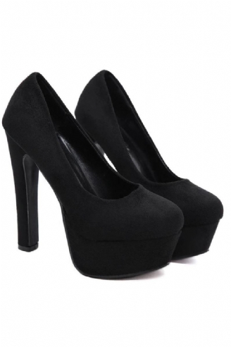 Kvinner Hæler Med Plattform Black Pumps High Heel Slip On Rund Toe Dress Sko For Party