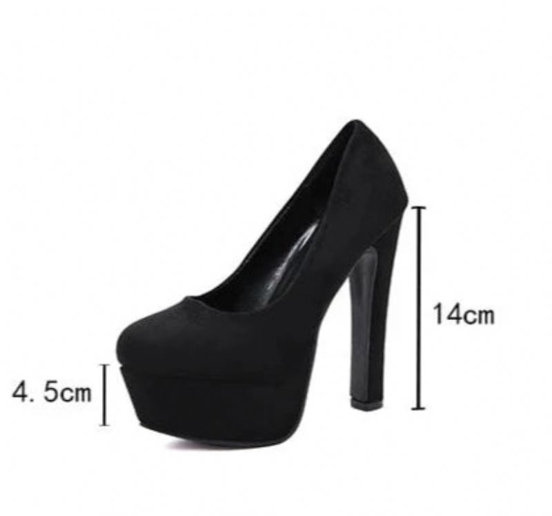 Kvinner Hæler Med Plattform Black Pumps High Heel Slip On Rund Toe Dress Sko For Party - Svart