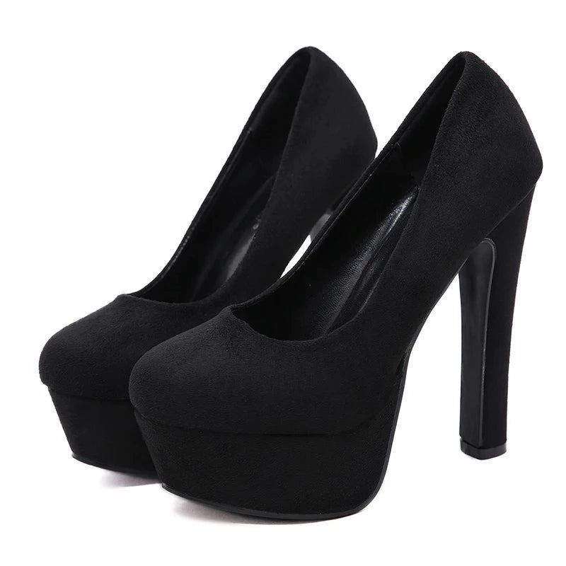 Kvinner Hæler Med Plattform Black Pumps High Heel Slip On Rund Toe Dress Sko For Party - Svart