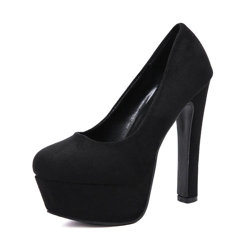 Kvinner Hæler Med Plattform Black Pumps High Heel Slip On Rund Toe Dress Sko For Party - Svart