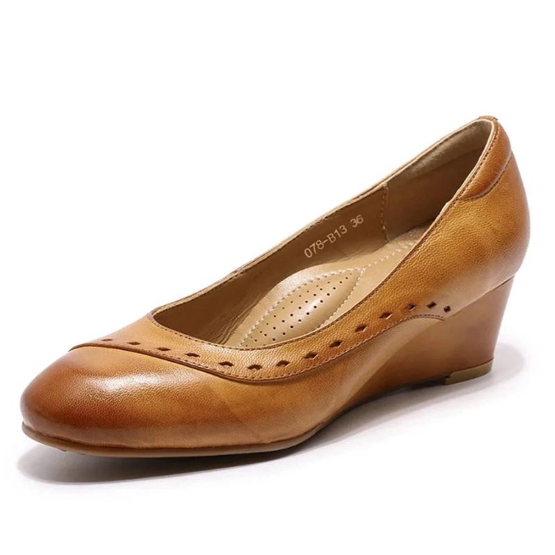 Kvinner Leather Heel Pumps Slip-on Sko Håndlaget Høy Hæl For Damer - Svart