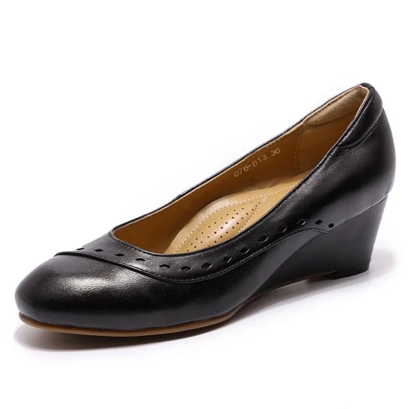 Kvinner Leather Heel Pumps Slip-on Sko Håndlaget Høy Hæl For Damer - Svart