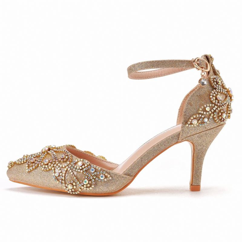 Kvinner Sko Bryllup Brude Glitter Fetish Stiletto Rhinestone Gold Pumps - Gull