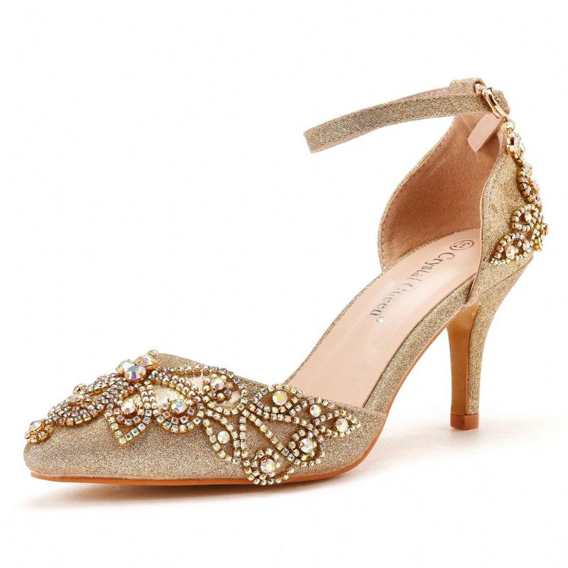 Kvinner Sko Bryllup Brude Glitter Fetish Stiletto Rhinestone Gold Pumps - Gull