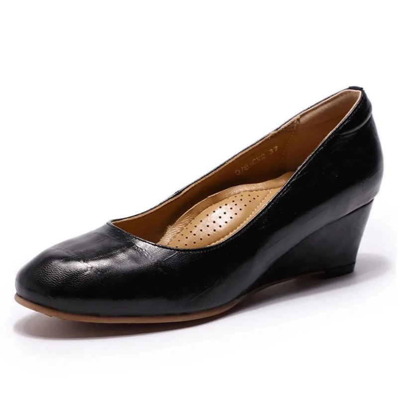 Kvinners Premium Leather Wedge Pumps Håndlagde Kjolesko - Brun