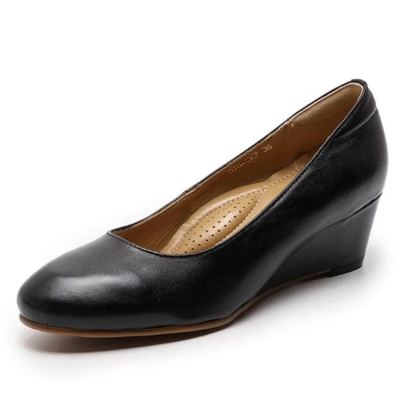 Kvinners Premium Leather Wedge Pumps Håndlagde Kjolesko - Brun