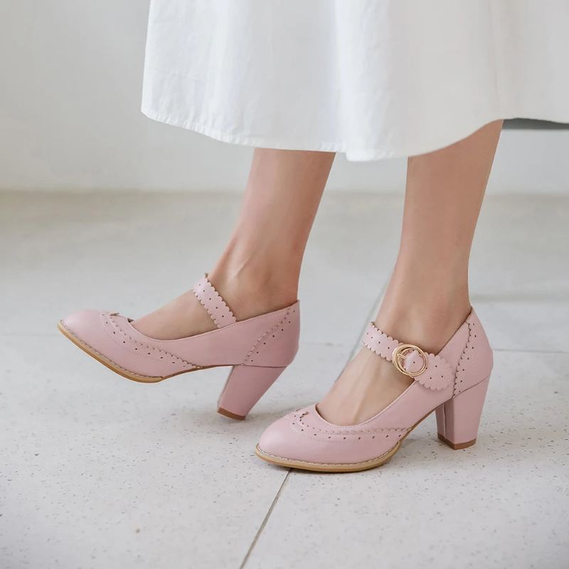 Retro Kjole Sko Dame Søt Blå Rosa Kvinne Vintage Fest Bryllup Pumps - Rosa