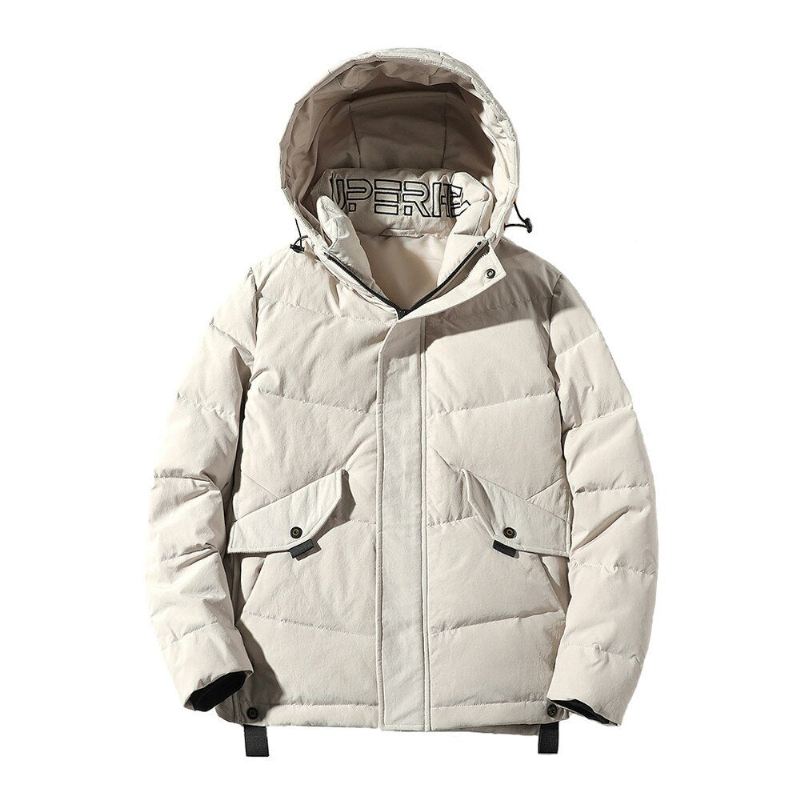 Andedunjakker Hetteglidelås Vindtett Herre Vinter Warm Coat Outwears - Beige