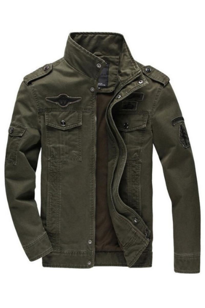 Army Military Jacket Herre Vår Høst Cotton Washed Coat Multipocket Pilot Bomber Tactical Flight Jakker - Svart