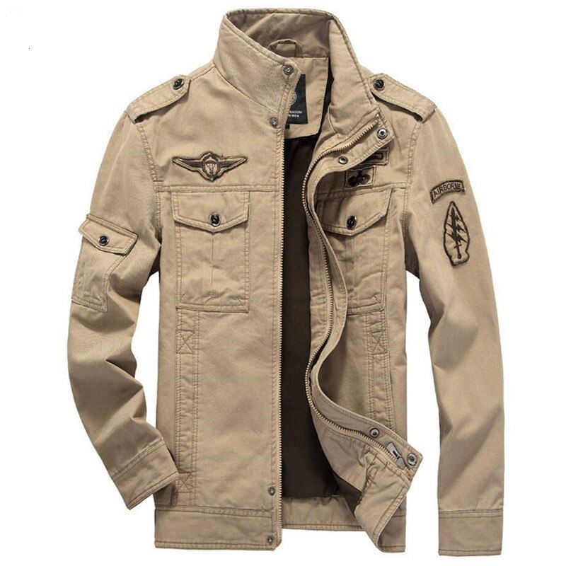 Army Military Jacket Herre Vår Høst Cotton Washed Coat Multipocket Pilot Bomber Tactical Flight Jakker - Svart