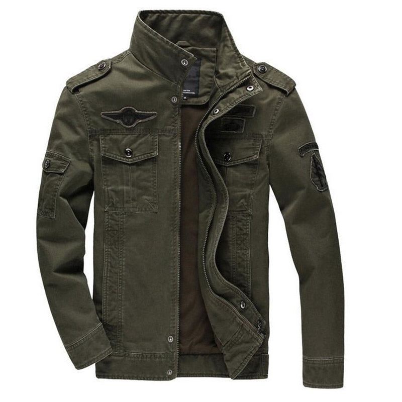 Army Military Jacket Herre Vår Høst Cotton Washed Coat Multipocket Pilot Bomber Tactical Flight Jakker - Svart