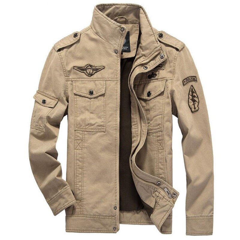 Army Military Jacket Herre Vår Høst Cotton Washed Coat Multipocket Pilot Bomber Tactical Flight Jakker - Svart