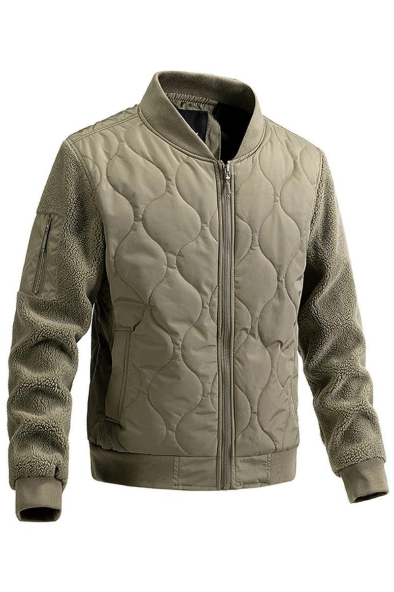 Baseballjakke Herre Fleece Ermer Patchwork Jakker Vår Høst Varsity Jakke Yttertøy Khaki