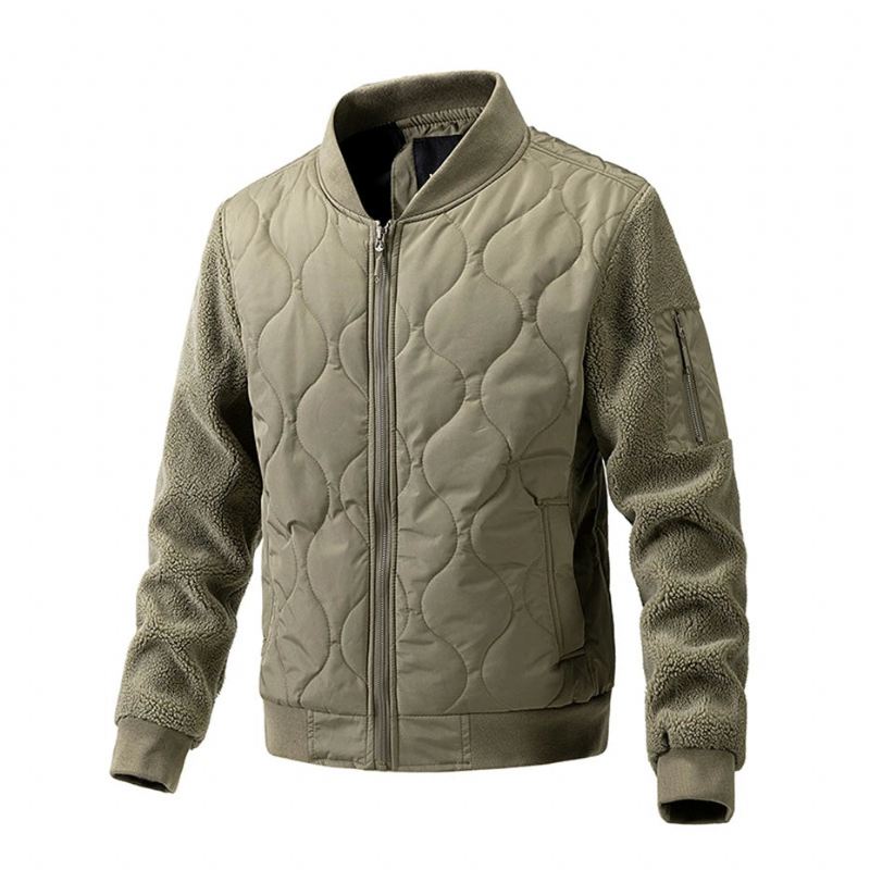 Baseballjakke Herre Fleece Ermer Patchwork Jakker Vår Høst Varsity Jakke Yttertøy Khaki - Brun