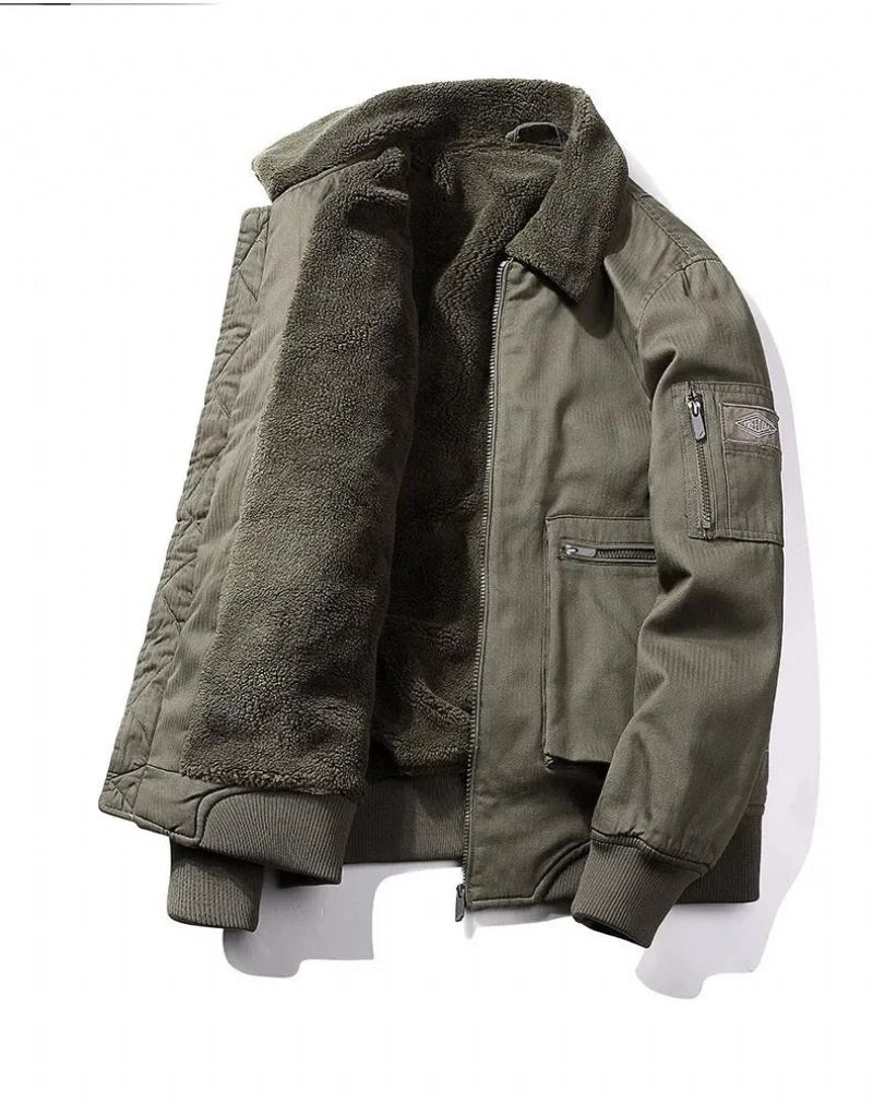 Cashmere Thicken Jacket For Menn Vindtett Varm Frakk Herre Bomull Cargo Jakker Vinter - Army Green