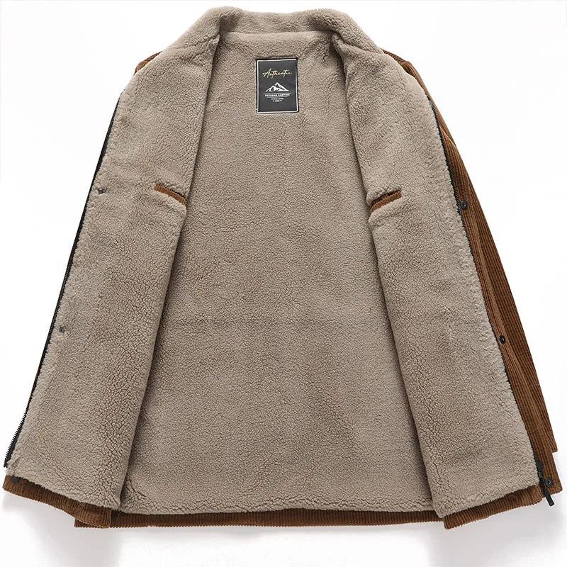 Corduroy Coat Menn Varm Uformell Ensfarge Slim Fit Enkel Lapel Vindtett - Khaki