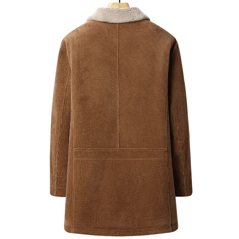 Corduroy Coat Menn Varm Uformell Ensfarge Slim Fit Enkel Lapel Vindtett - Khaki