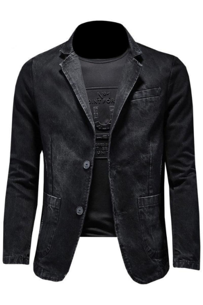 Denim Blazer Herre Jeans Slim Fit Cowboykåper Fritid Herredrakt Jeansjakke Casual Coat Enkelknapp Ny