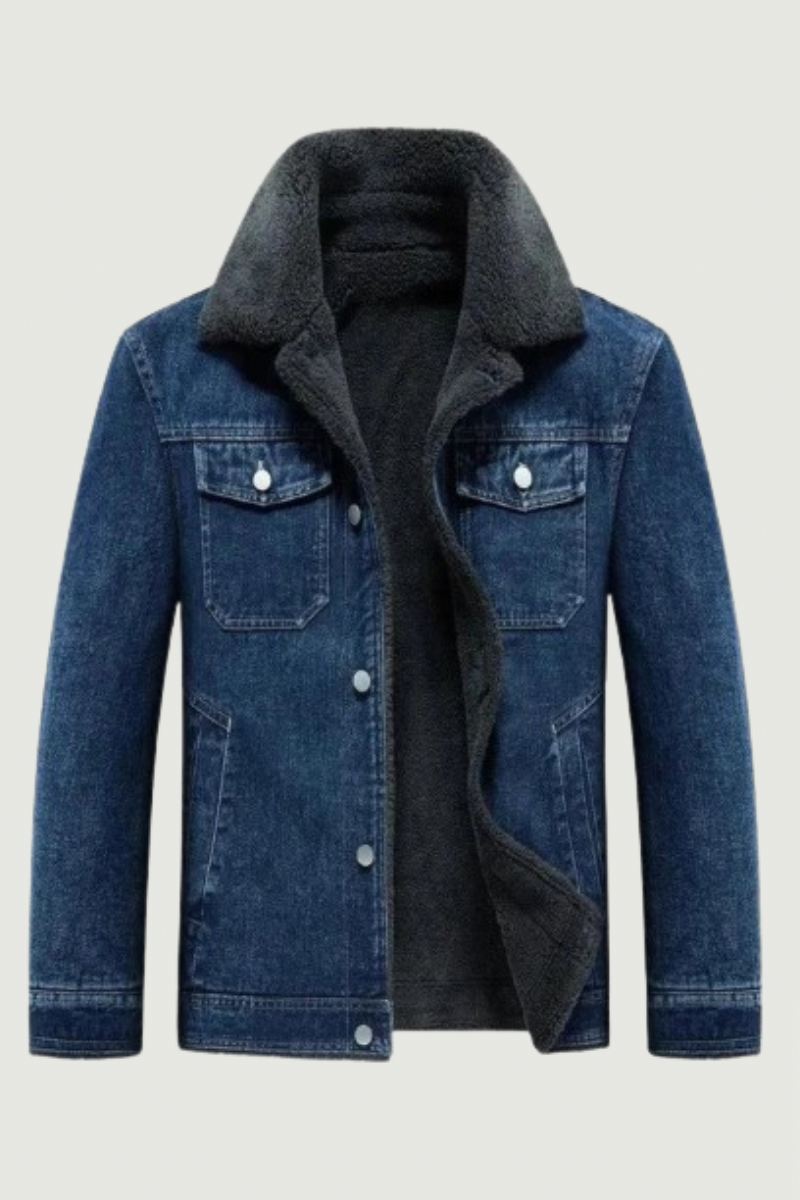 Denim Fleecejakke Herre Thicken Warm Windbreaker Cowboykåper Med Flere Lommer Utendørs Uformell Løs Overfrakk Vinter