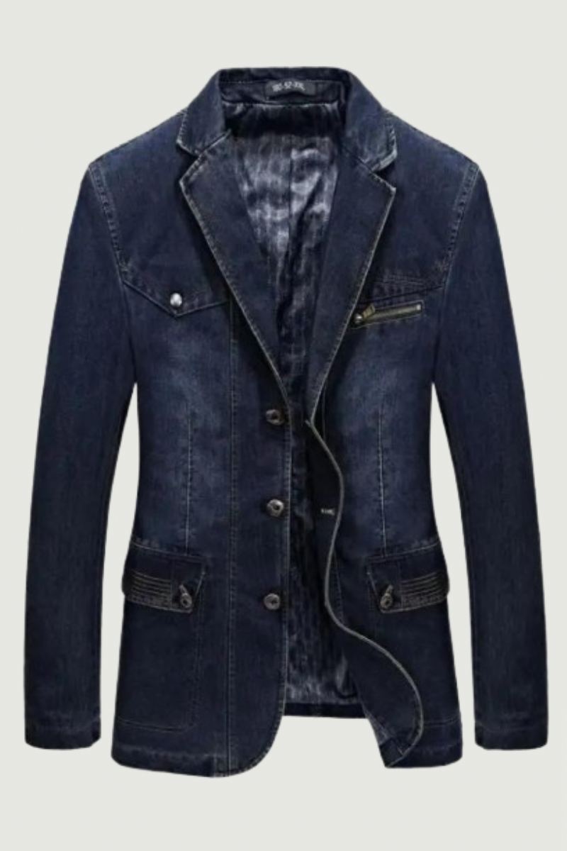 Denim Trench Høst Vinter Jakke Herre Lapel Krage Vasket Frakk