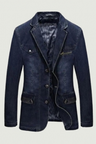 Denim Trench Høst Vinter Jakke Herre Lapel Krage Vasket Frakk