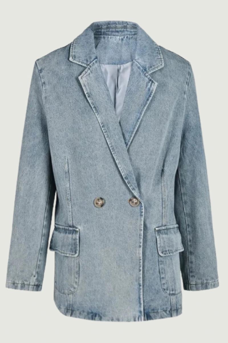 Denim Vintage Jakke Løs Lapel Langermet Kvinner Frakk Tide Vår Høst